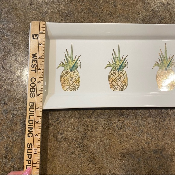 Pineapple Printed Serving Party Appetizer Hors d'oeuvres Platter Tray Gold Trim - Picture 6 of 6